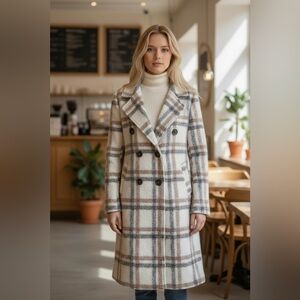 Plaid Double-Breasted Women's Coat